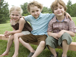three kids on sky loft play