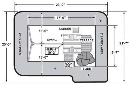 Sky Loft backyard playground set safety footprint