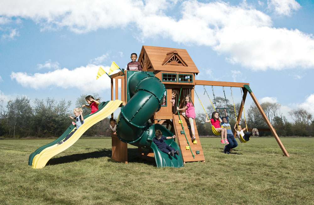 Swing Set with Tube Slide Twin Titan Turbo Kids Creations